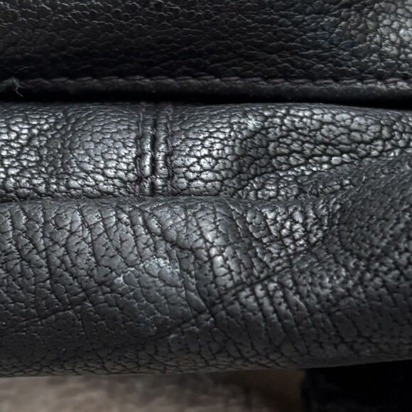 Vintage Black Leather Backpack Drawstring Sack Style Back Zip Pocket Distressed main image 4